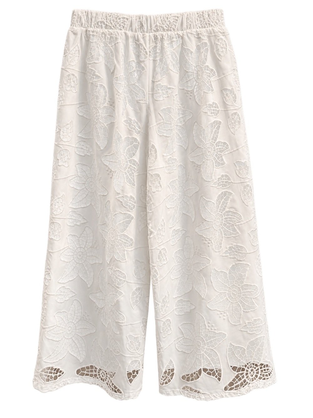 Nina Leonard White Floral Cutwork Lace Wide Leg Crop Pants M - Picture 3 of 4